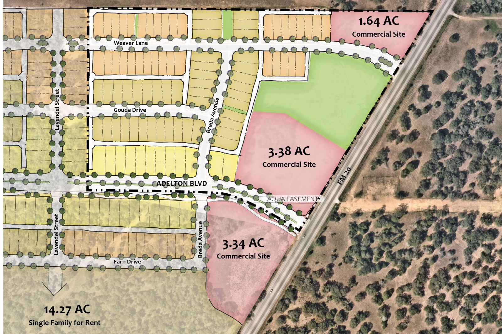 Commercial sites available for lease at Adelton in Bastrop, Texas